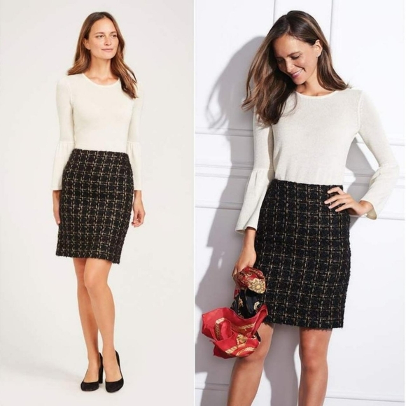 J. McLaughlin Black Gold Mohair Tweed Elm Pencil Skirt Women's Size 12 NWT - Picture 1 of 8